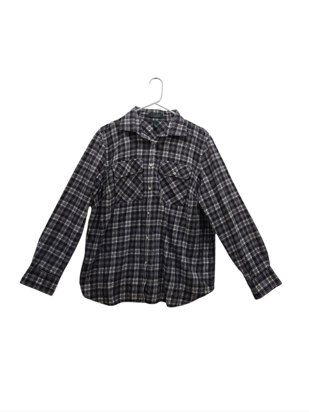 Lauren Ralph Lauren 1X Black White Plaid Cotton Flannel Shirt Button Down